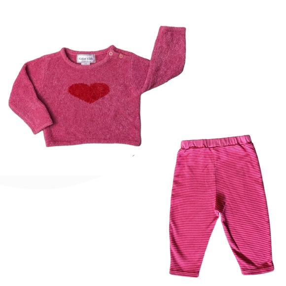 2pc Kobe Kids by Crystal Kobe Sparkle Pink Knit Heart Sweater Leggings 12 months - Picture 1 of 10